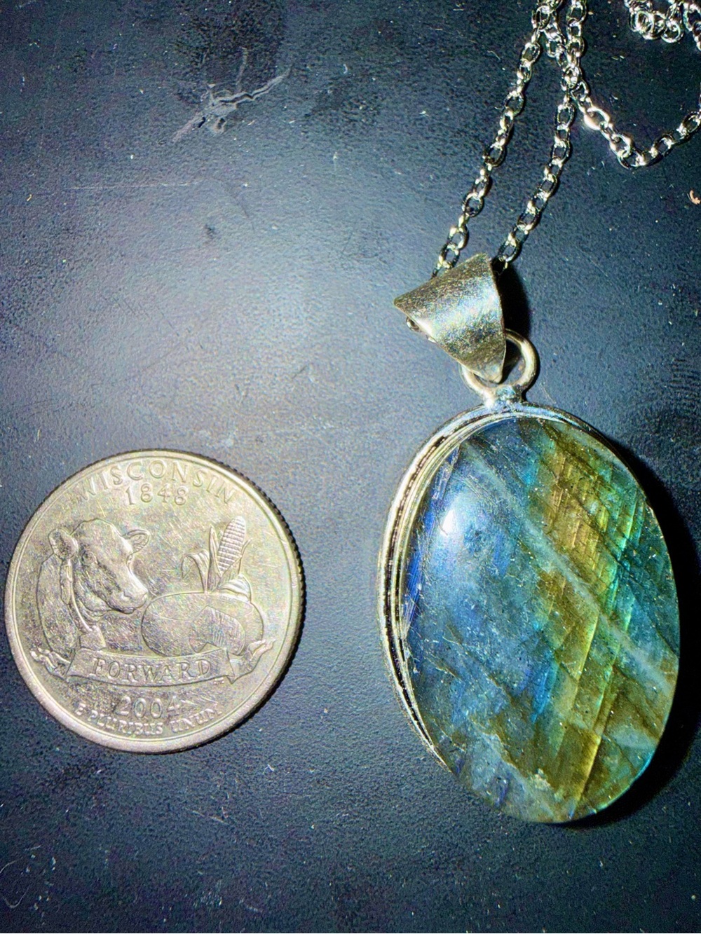 *Video* Rare Flashy Labradorite Necklace 925 Silver Stamped Pendant Green Blue - Picture 9 of 14